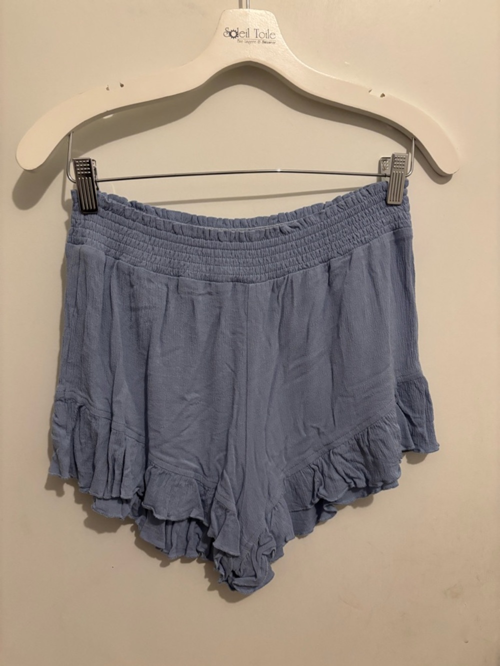 LA MIEL Light Blue High-Waist Ruffle Hem Shorts